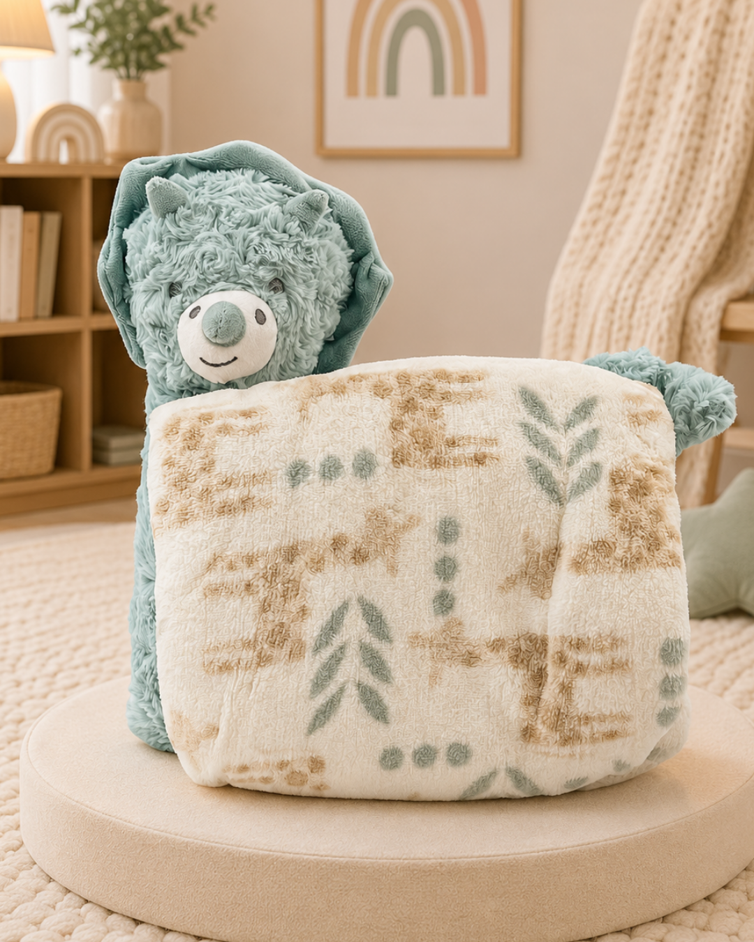 Baby Blanket with 3D Toy green dino