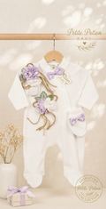 Turkish Romper purple with mittens and headband