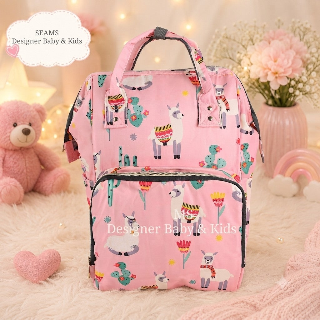 Waterproof Multi Pocket Mommy Bag pack Pink Lama