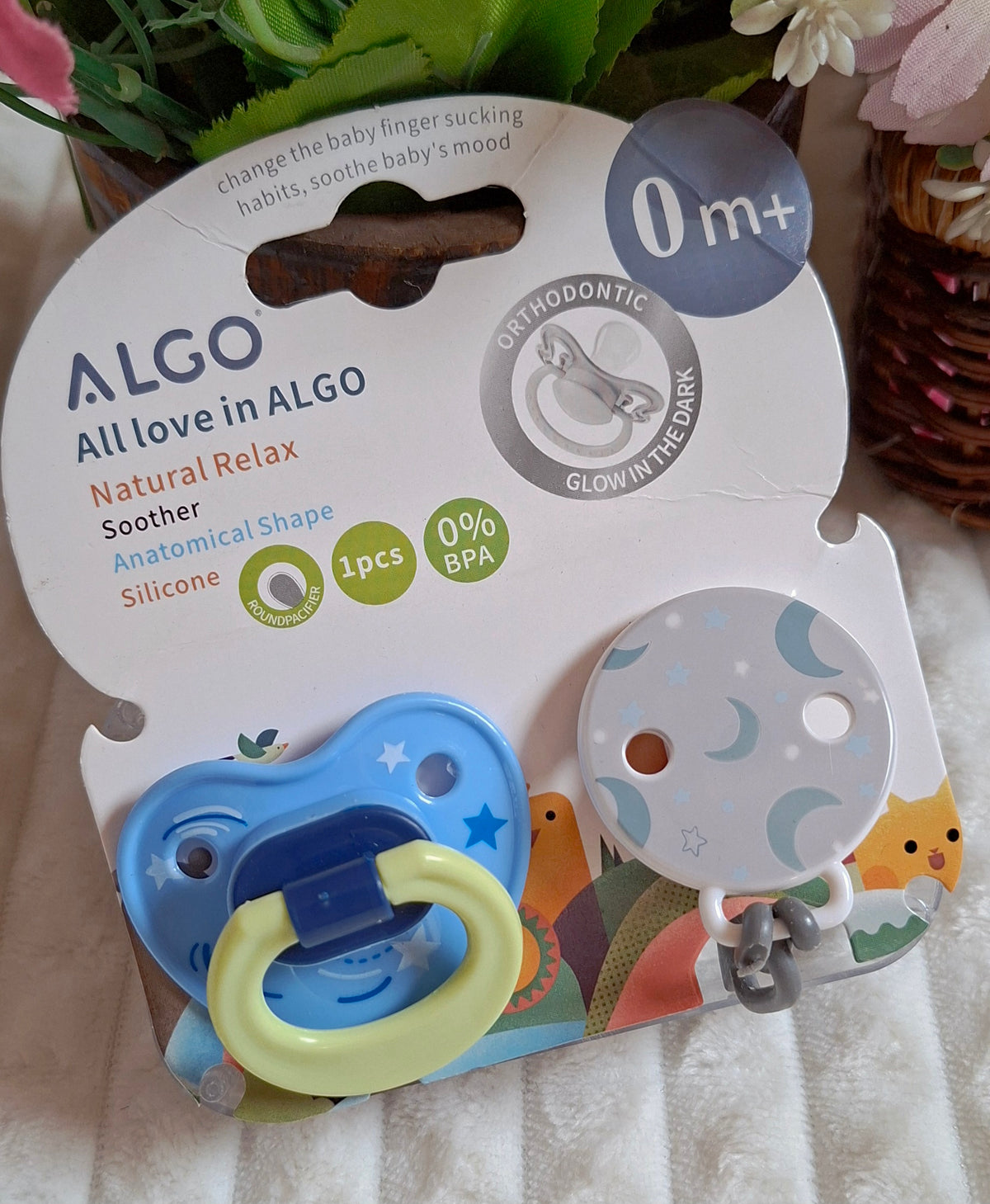 ALGO Baby Pacifier with Silicone Chain & Thumb Nipple (Blue)