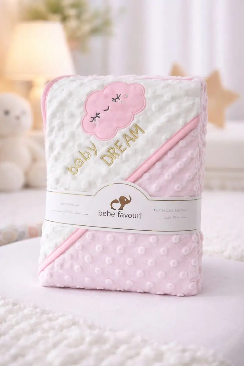 Infant Baby Minky Dot Wrapping Shawl- Pink Cloud