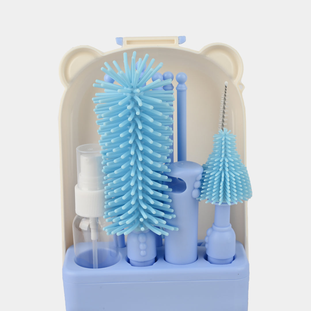 Portable 8-in-1 Baby Bottle Brush Cleaning Set – Blue Bear Box Edition