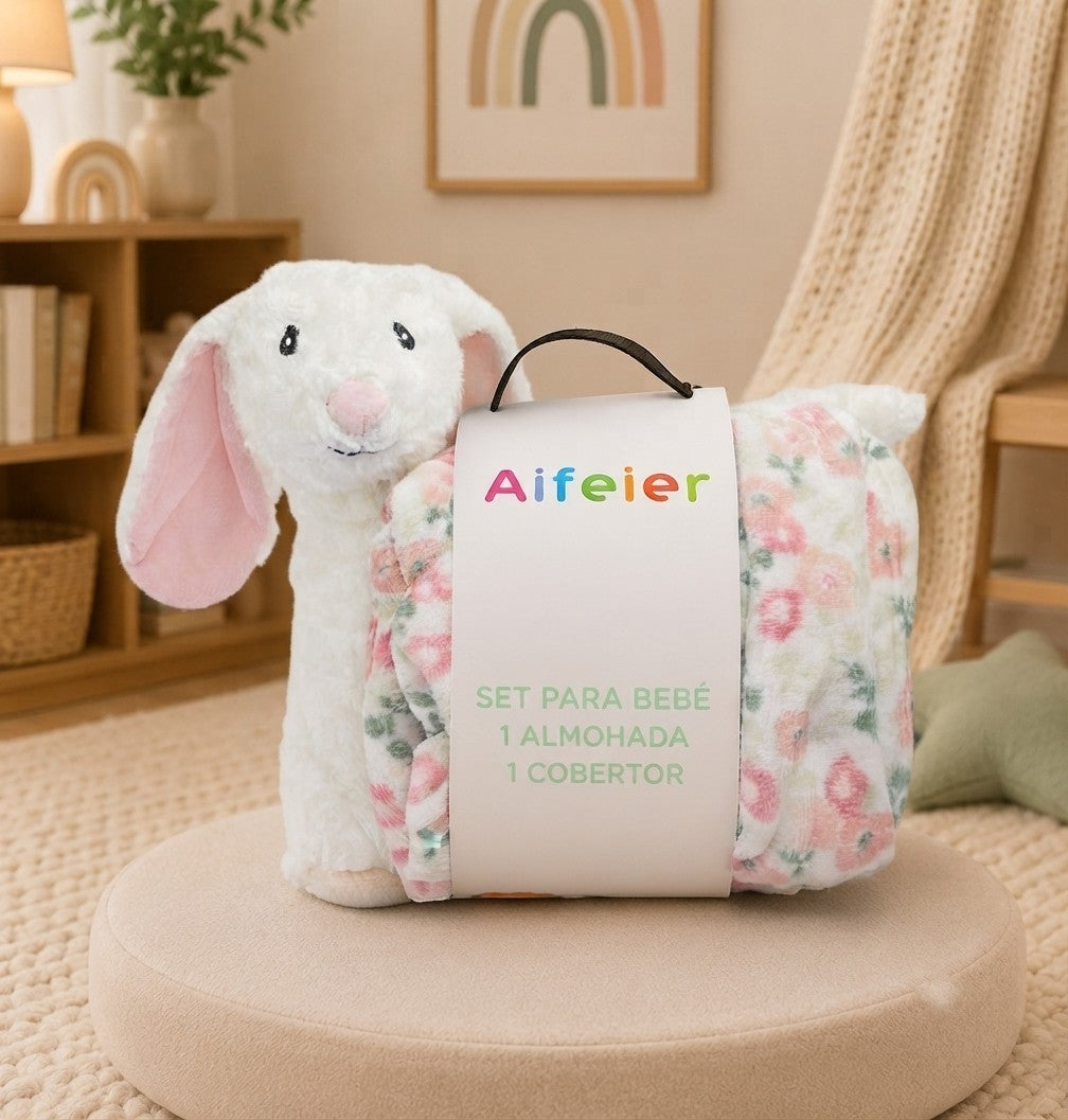 Baby Blanket with 3D Toy White Bunny