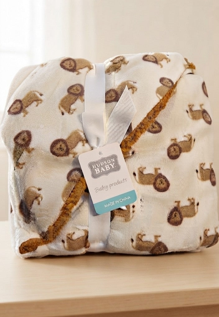 Hudson High Quality Baby Plush Blanket Lion 36 x30 inches