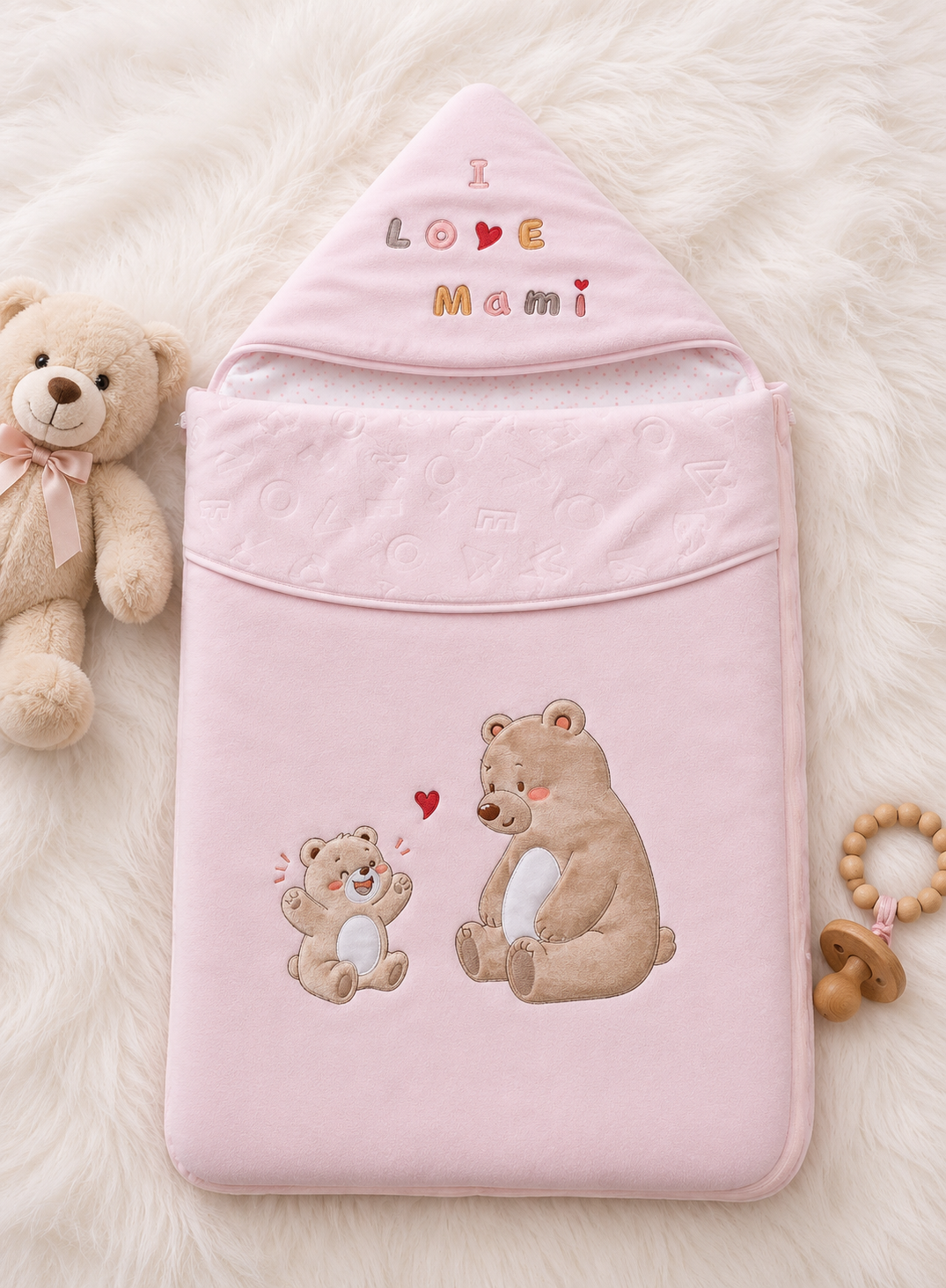 Love Hooded Baby Quilt Wrap – Baby Pink