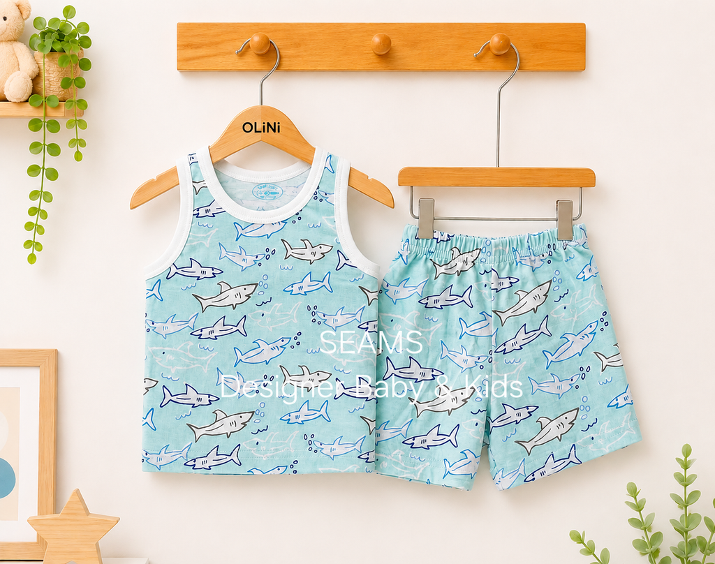 Mini Comfort Printed Sando & Shorts Set (Fish)