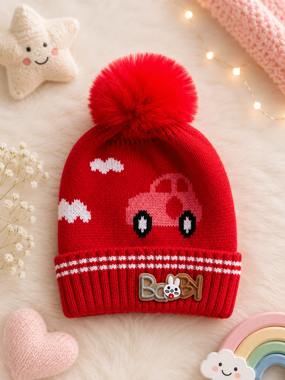 Woolen cap car pom pom (Red)