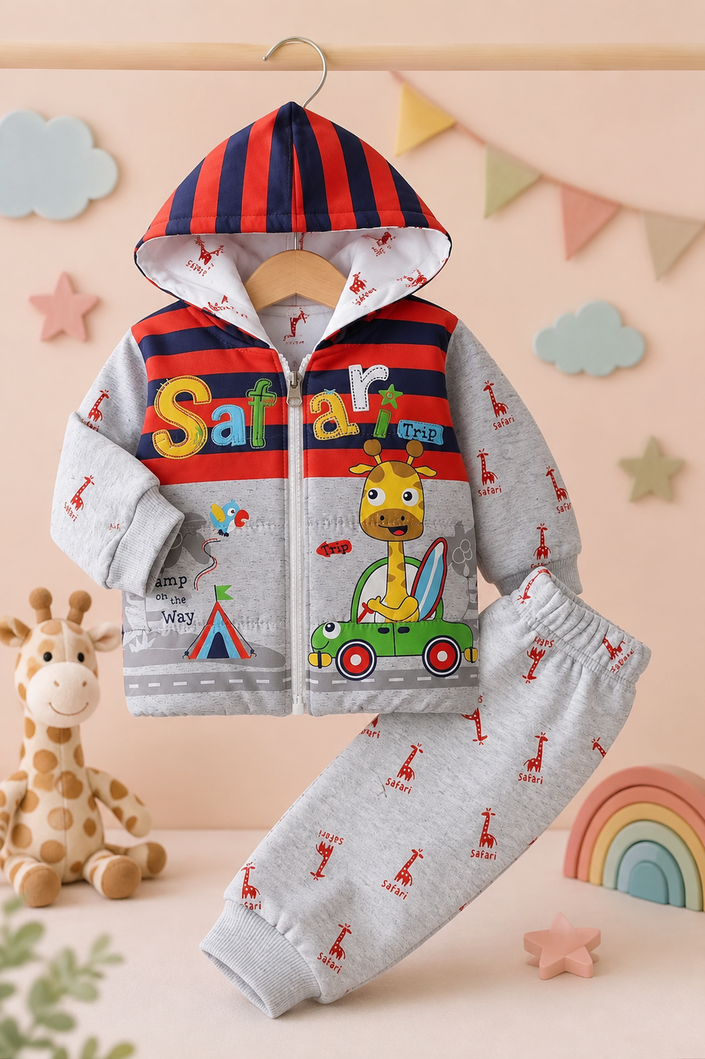 Cozy Safari Puffer Suit Red winter(3 Pcs)