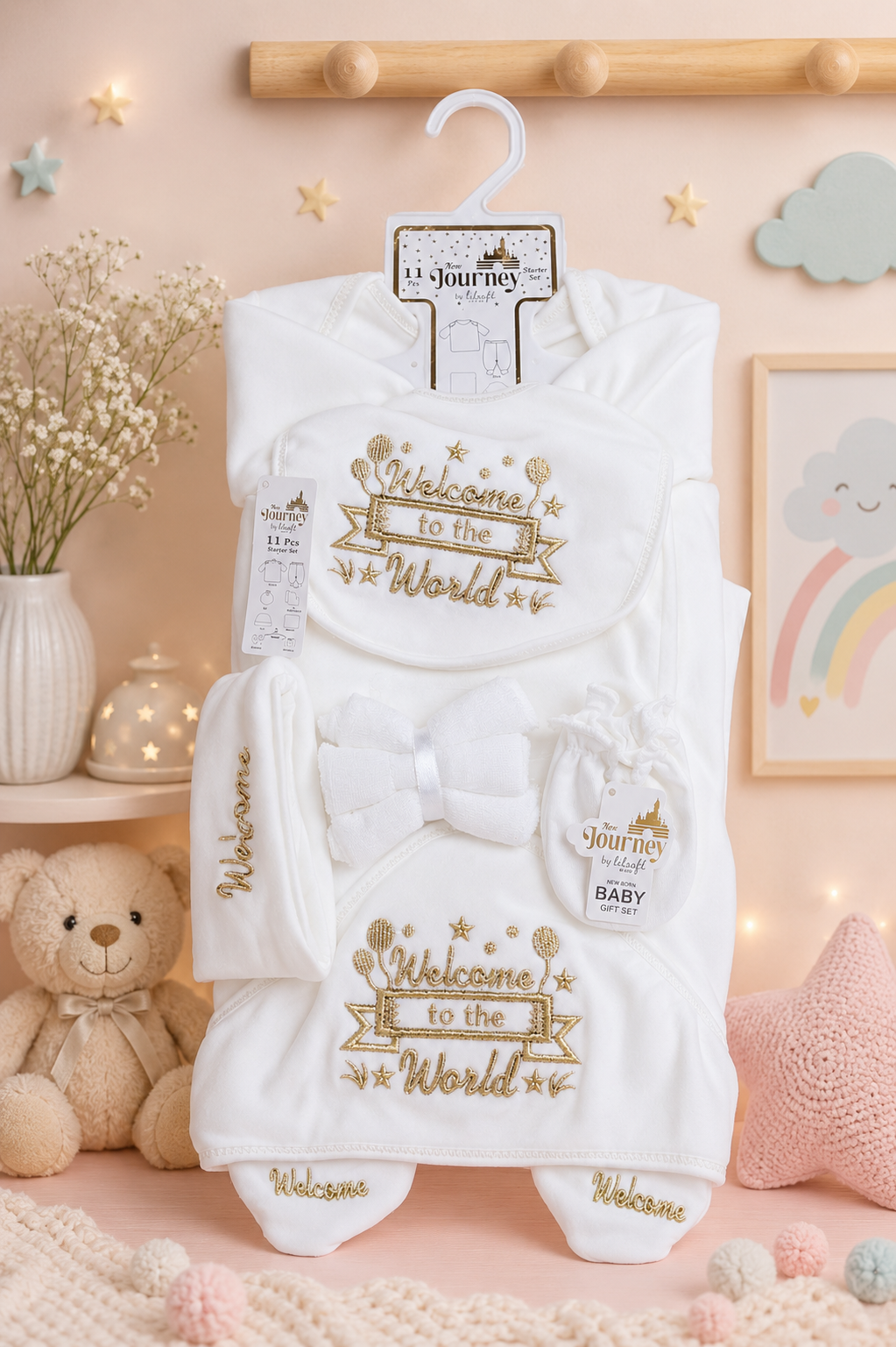 Velvet White Welcome Starter Set (Gold Embroidery)