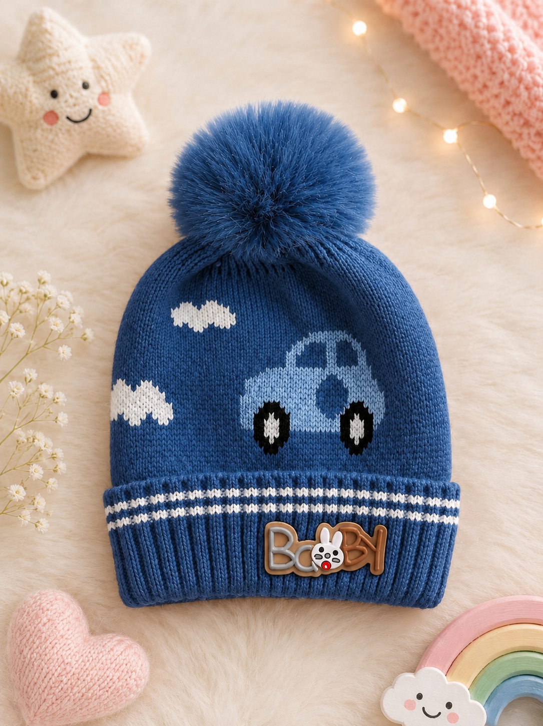 Woolen cap car pom pom (blue)