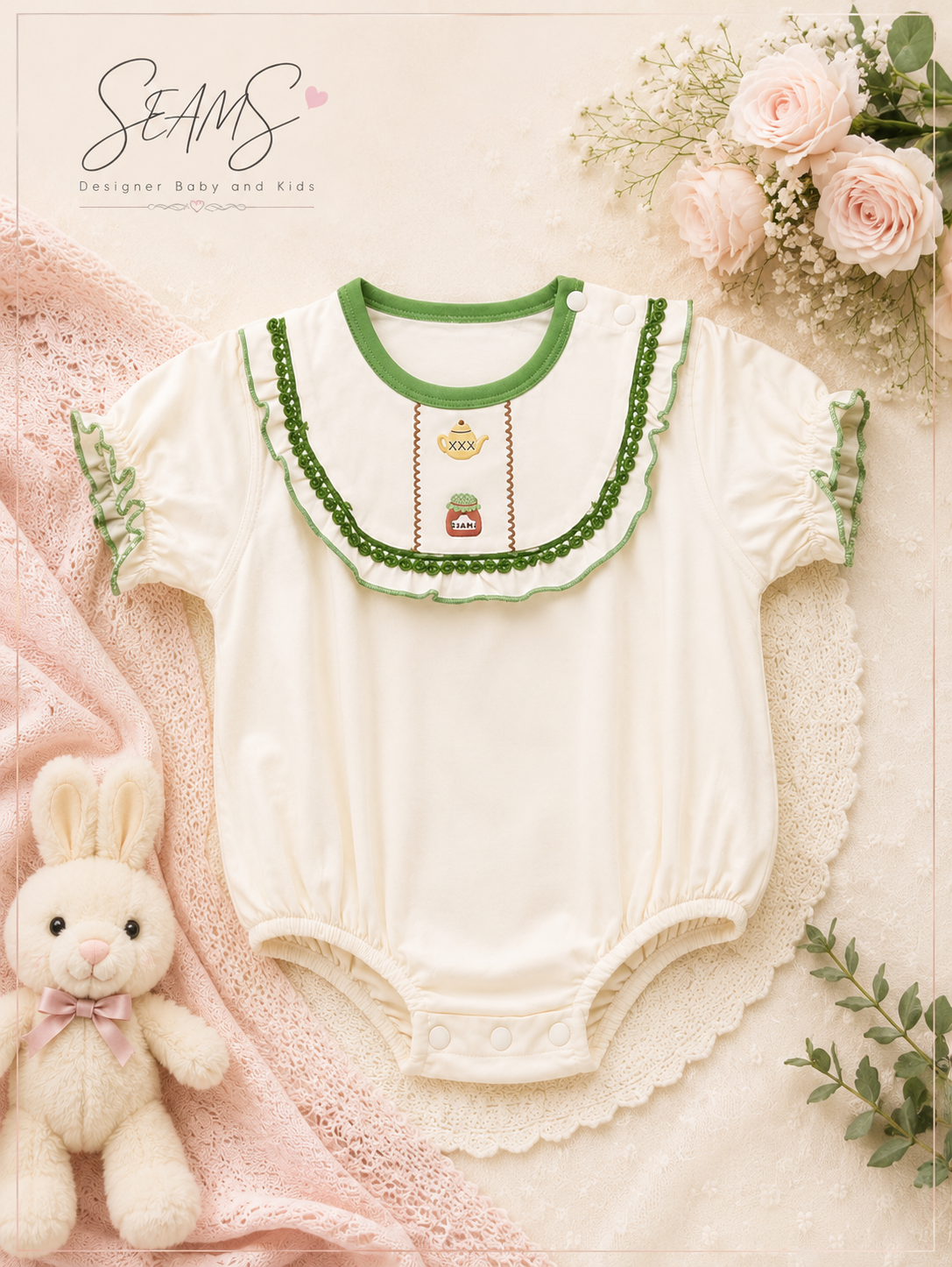 Chic Embroidery green Detail Baby Bodysuit