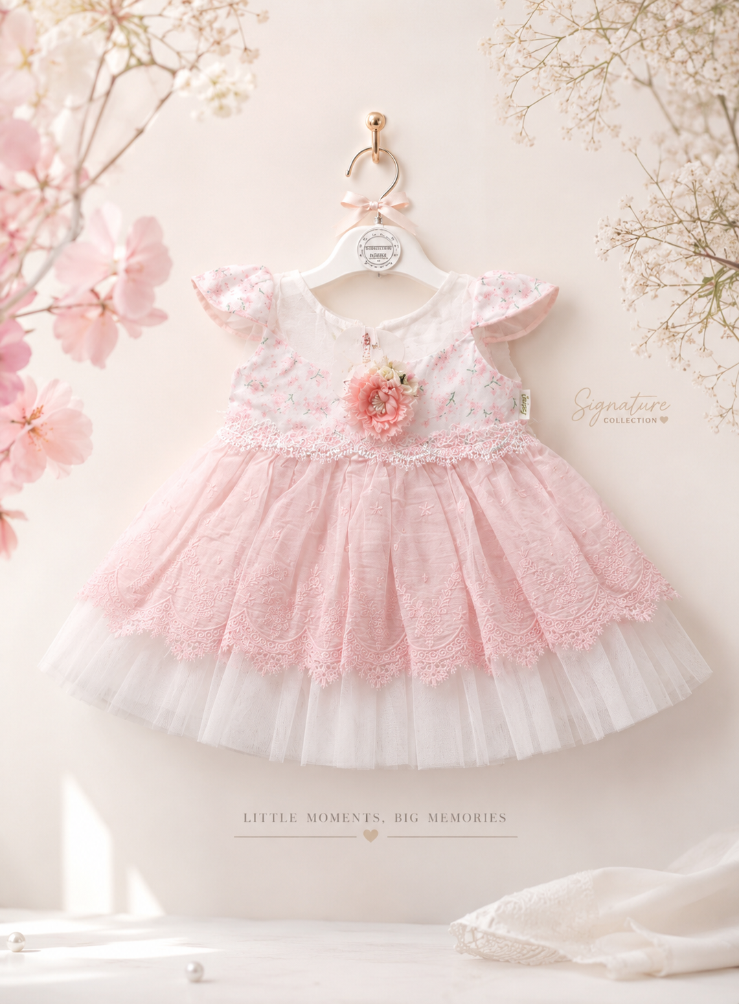 Exclusive pink floral frock with leggings (3-24 months)