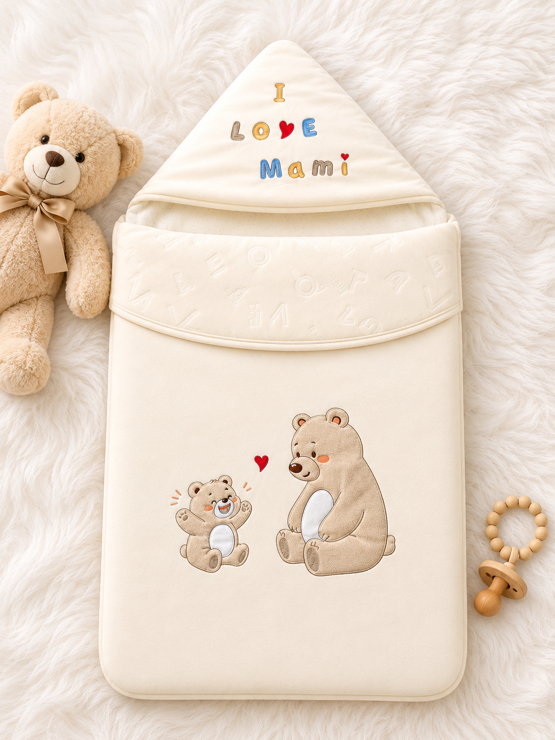 Love Hooded Baby Quilt Wrap – Off-white