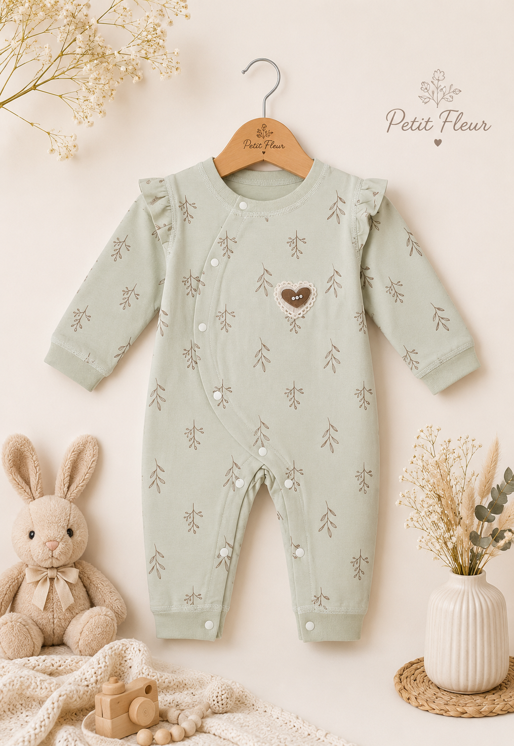 Signature Olive Heart Newborn Romper (0-6 months)