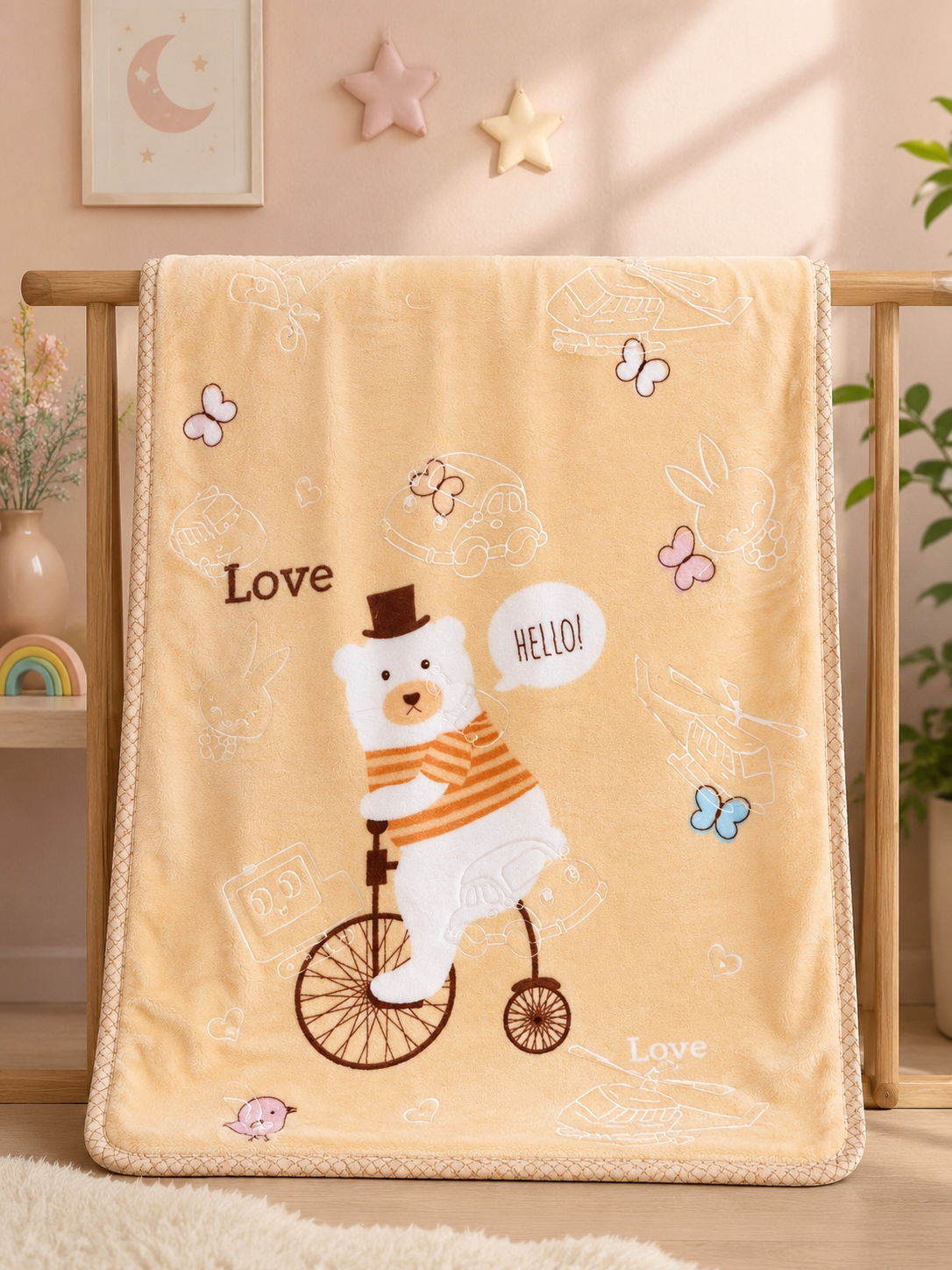 Plush Baby Blanket (Bear Cycle) 50"x40"