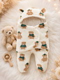 Premium Cream Teddy Bear Quilted Double-Flap Baby Swaddle