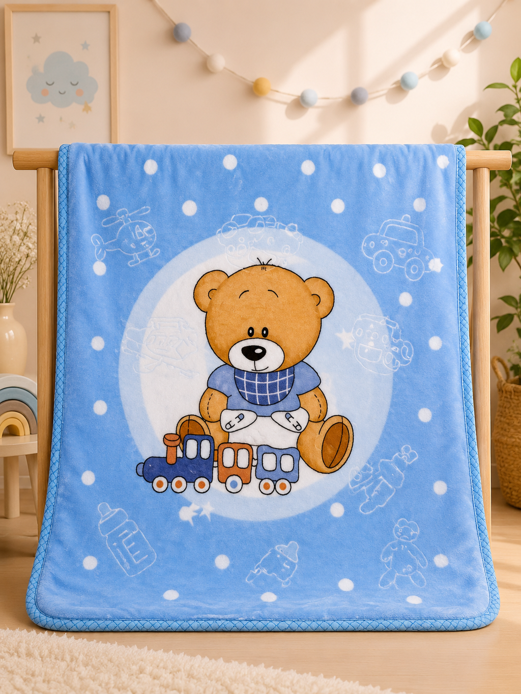 Plush Baby Blanket Large(Teddy bear blue) 50"x40"