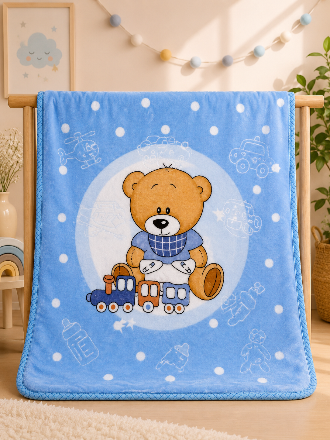 Plush Baby Blanket Large(Teddy bear blue) 50"x40"