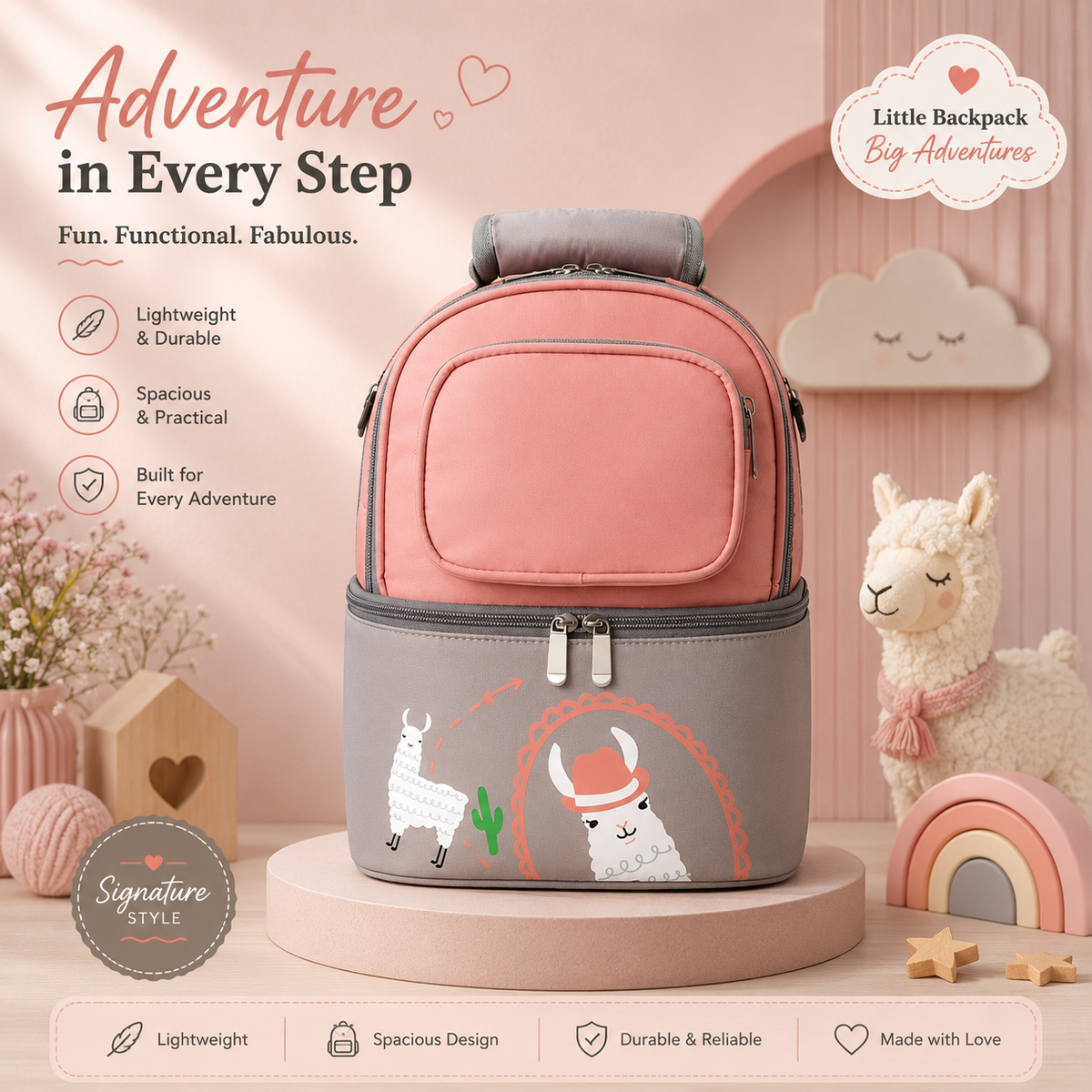 Luxury Waterproof Dual Compartment Baby Diaper Bag Pink
