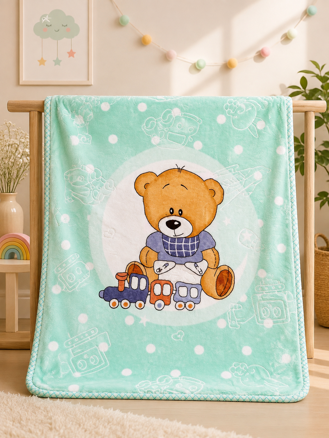 Plush Baby Blanket Large(Teddy bear green) 50"x40"
