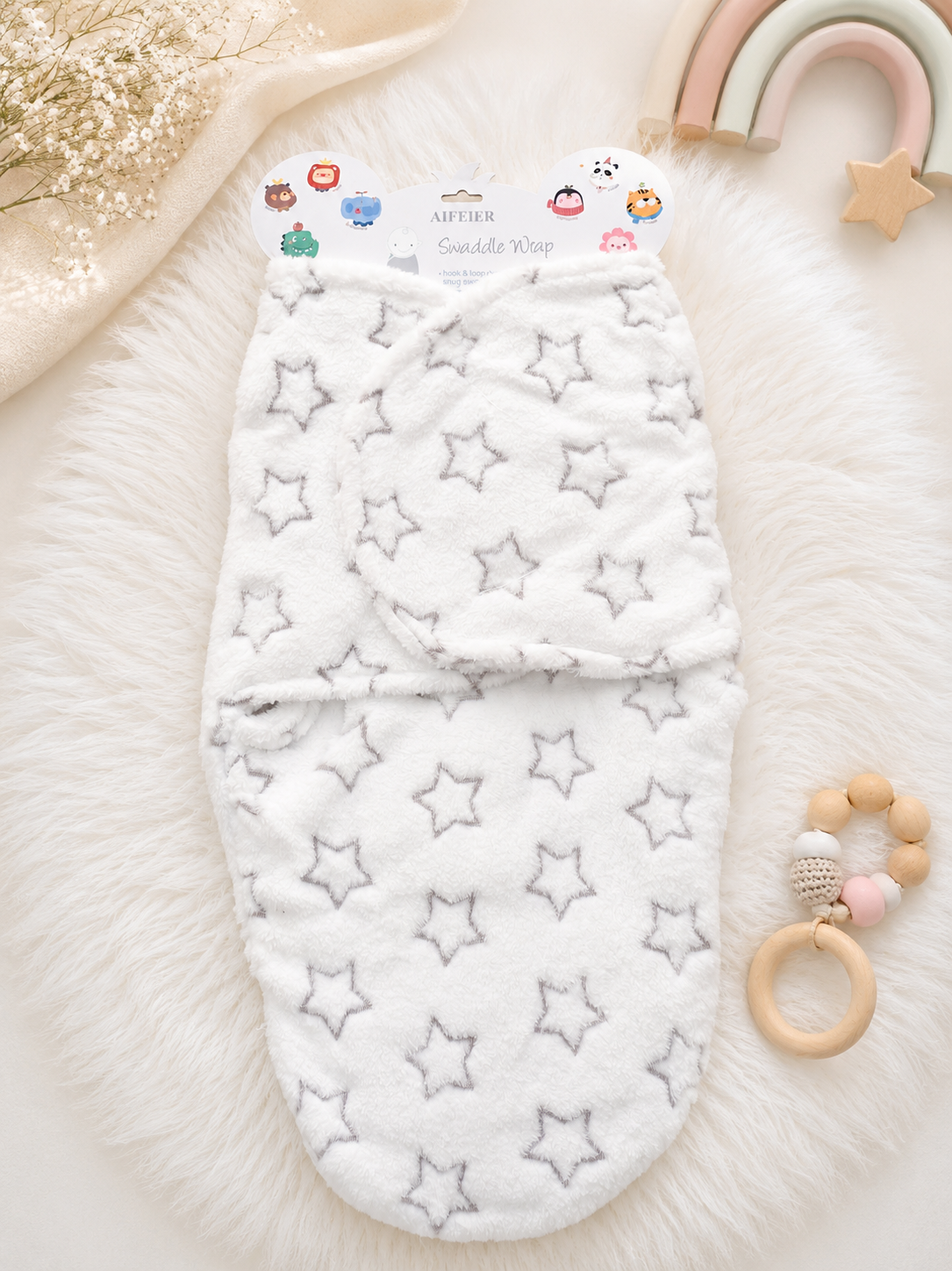 Baby Plush Swaddle Wrap (Stars)