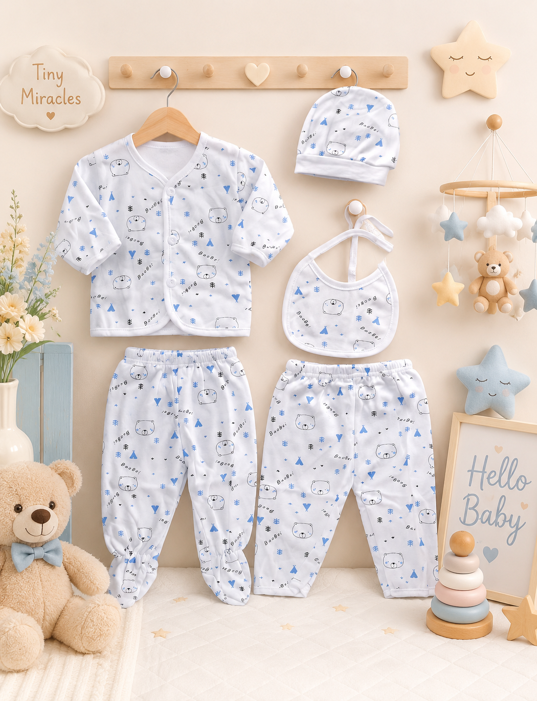 5pcs Little Snuggles Winter Essentials blue bear (0–3 Months)