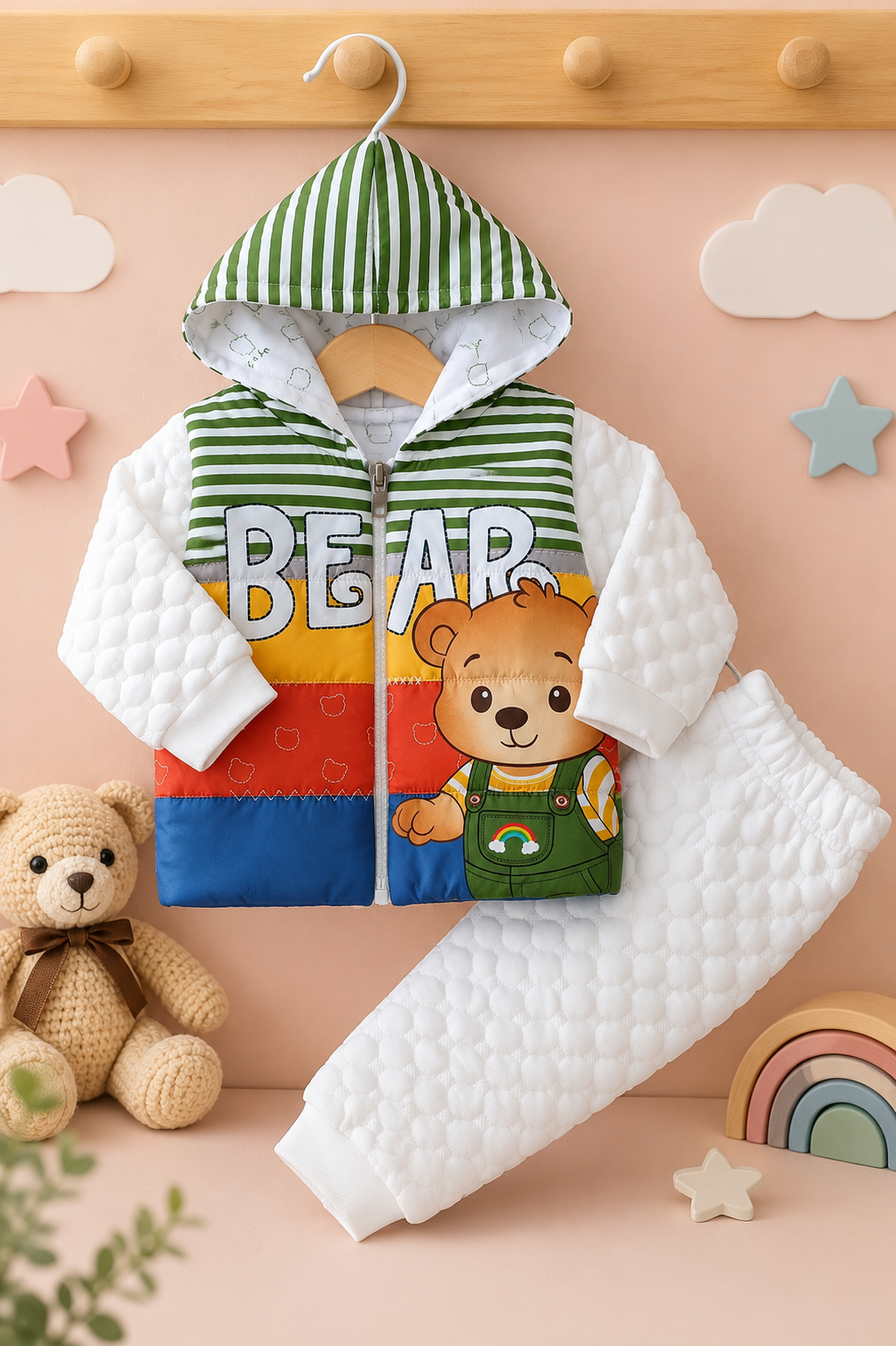 Cozy Bear Puffer Suit Green winter(3 Pcs)