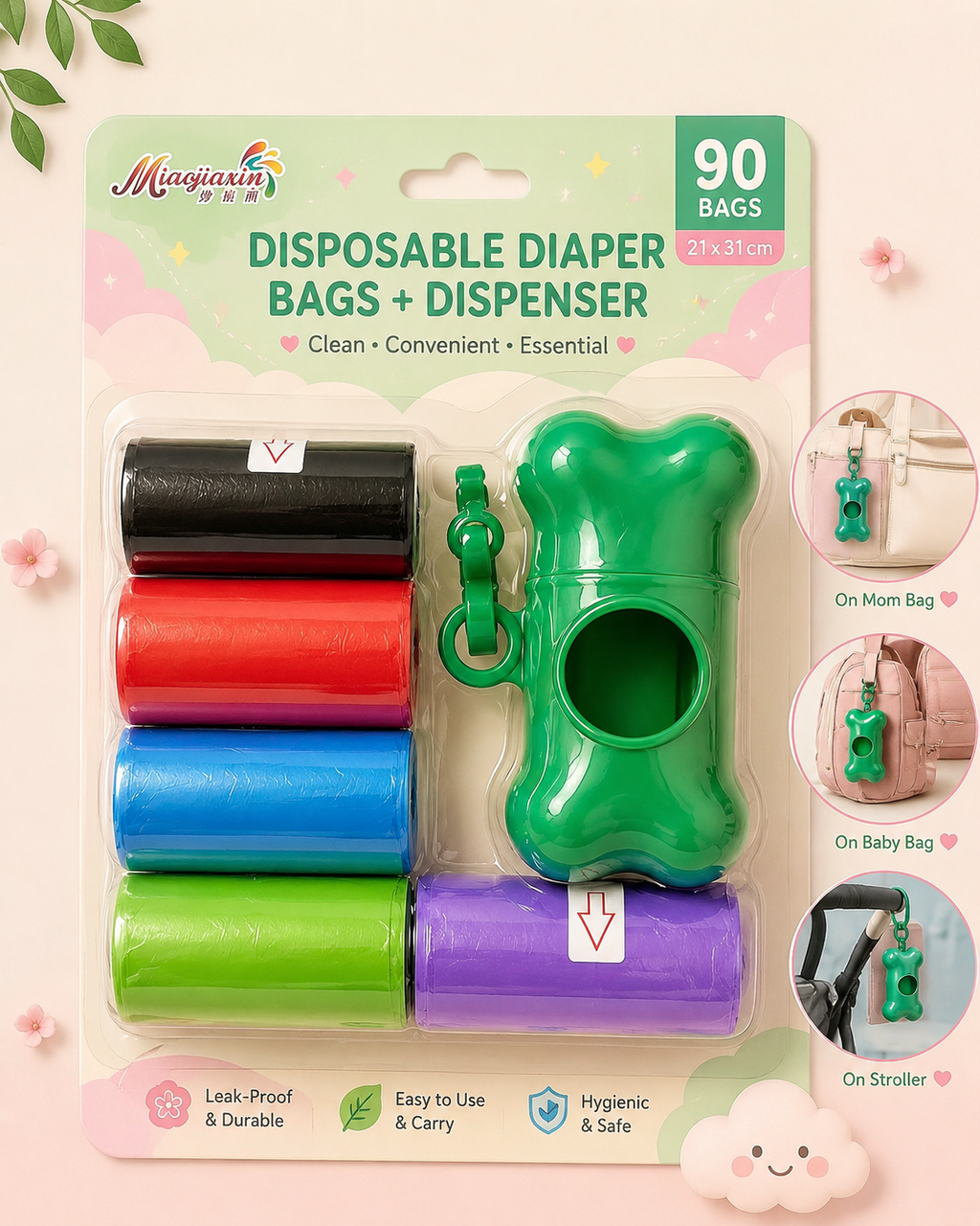 Disposable Trash Bags with Dispenser (green)