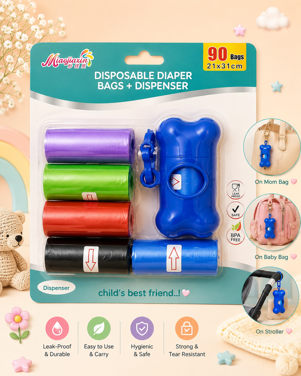 Disposable Trash Bags with Dispenser (Blue)