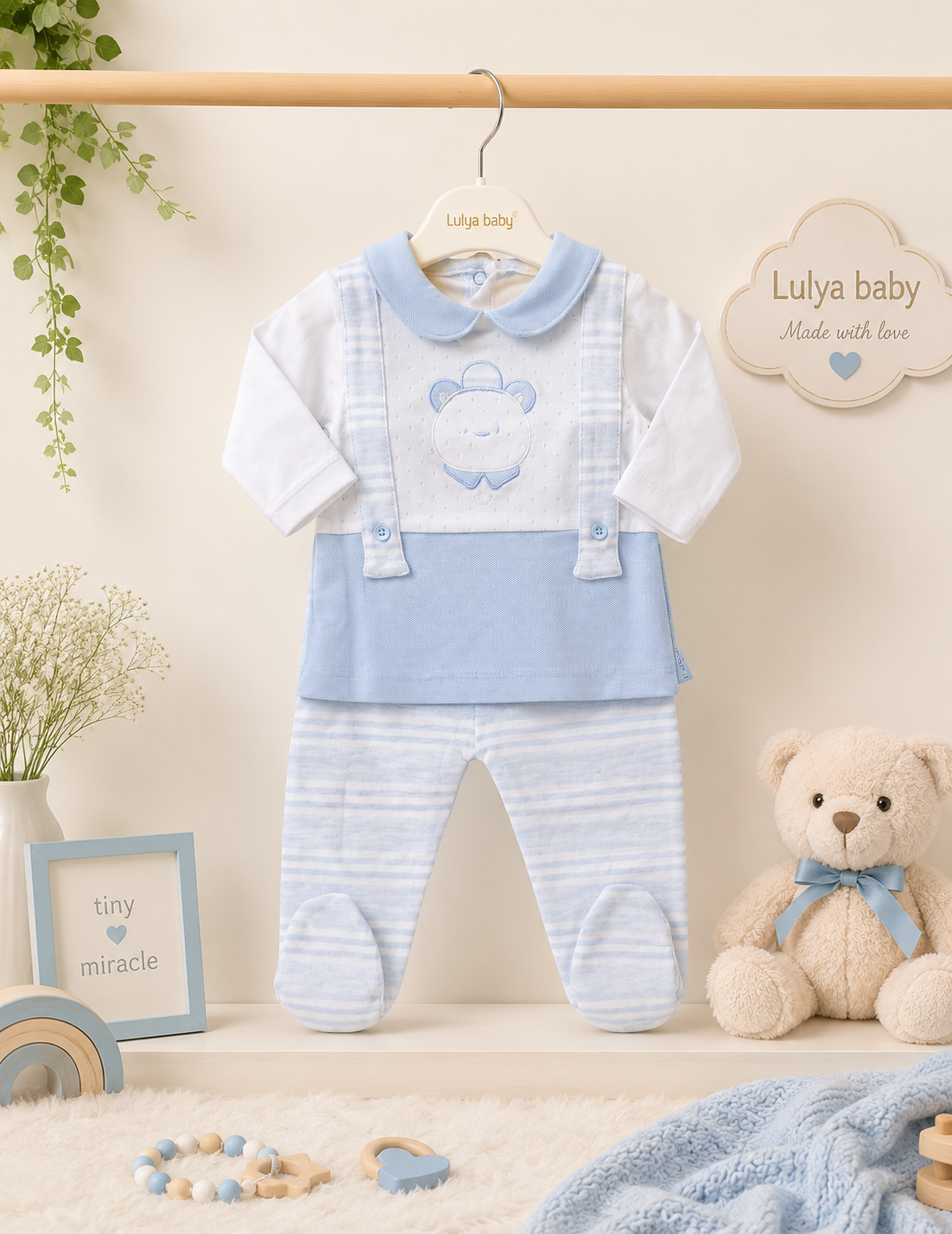 Classic Blue Bear Turkish Baby Suit Set (0-9 Months)