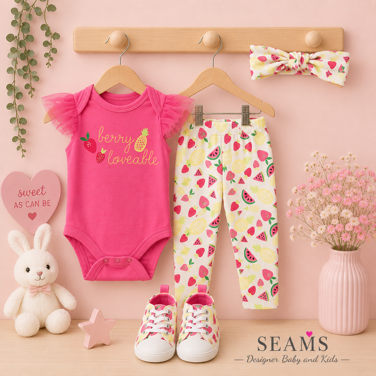 4 pcs pink watermelon set with shoes and headband(4pcs)