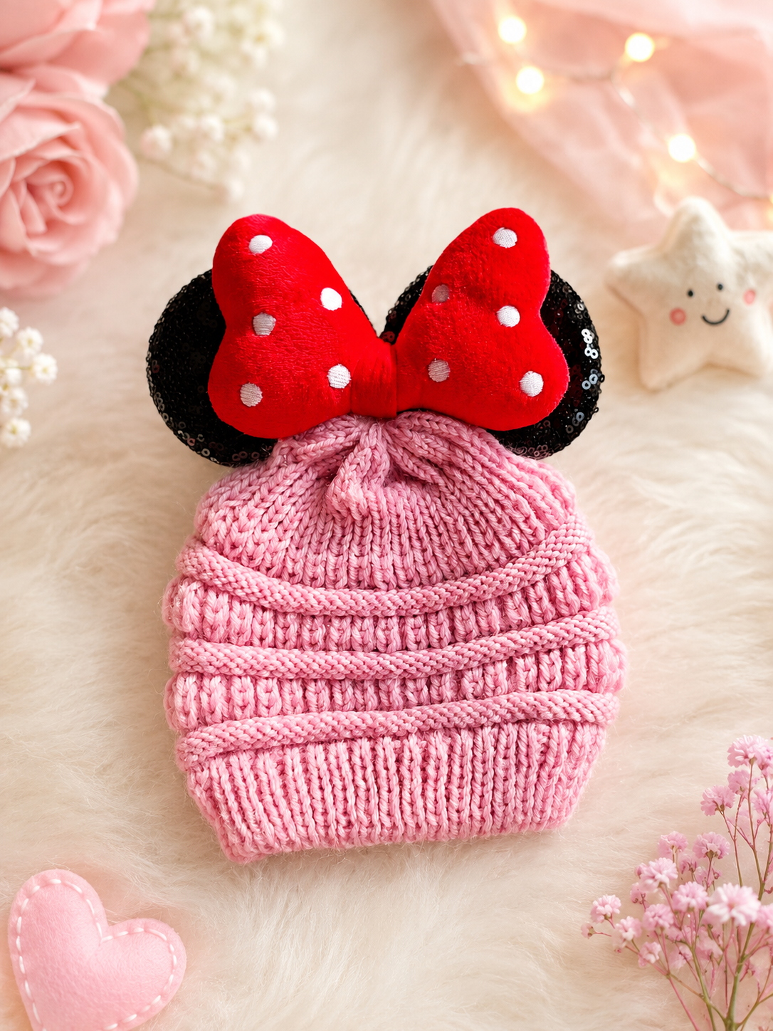 Woolen cap pink minnie