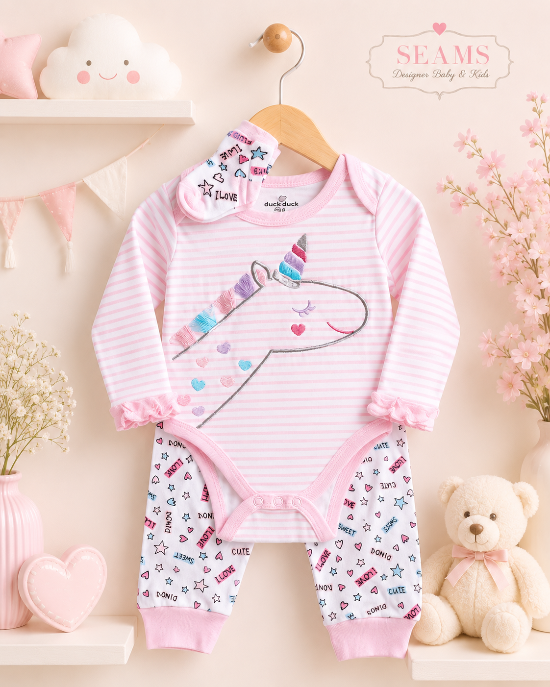 3-Piece unicorn Baby Bodysuit Set