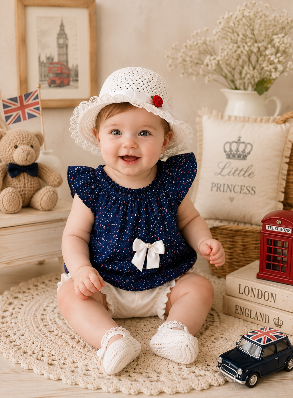 Royal Blossom Baby Bodysuit with Hat