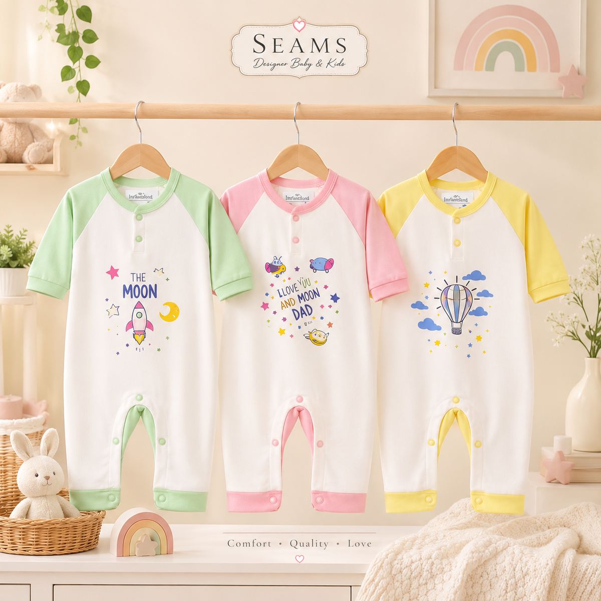 Full Romper pack of 3 in neutral colours