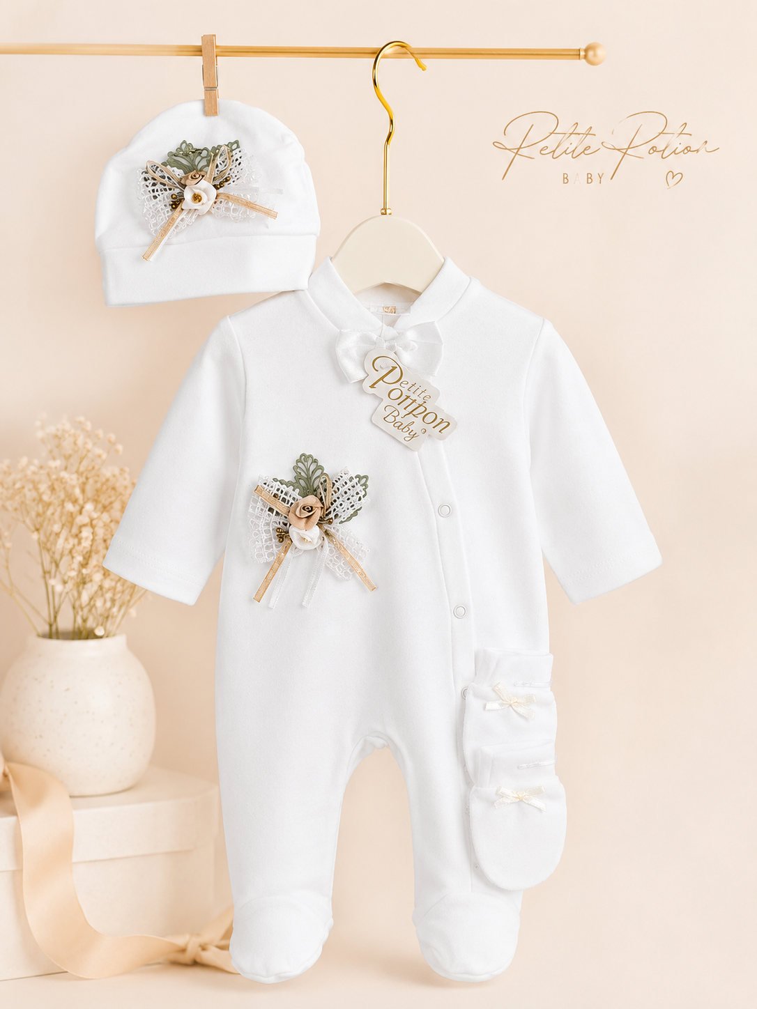 Turkish Romper , mittens and cap