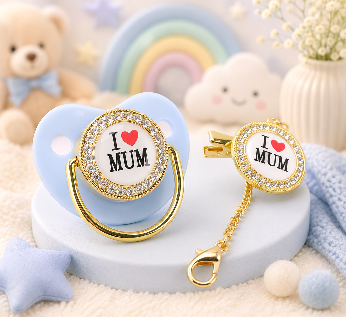 Fancy Pacifier with clip (Blue)