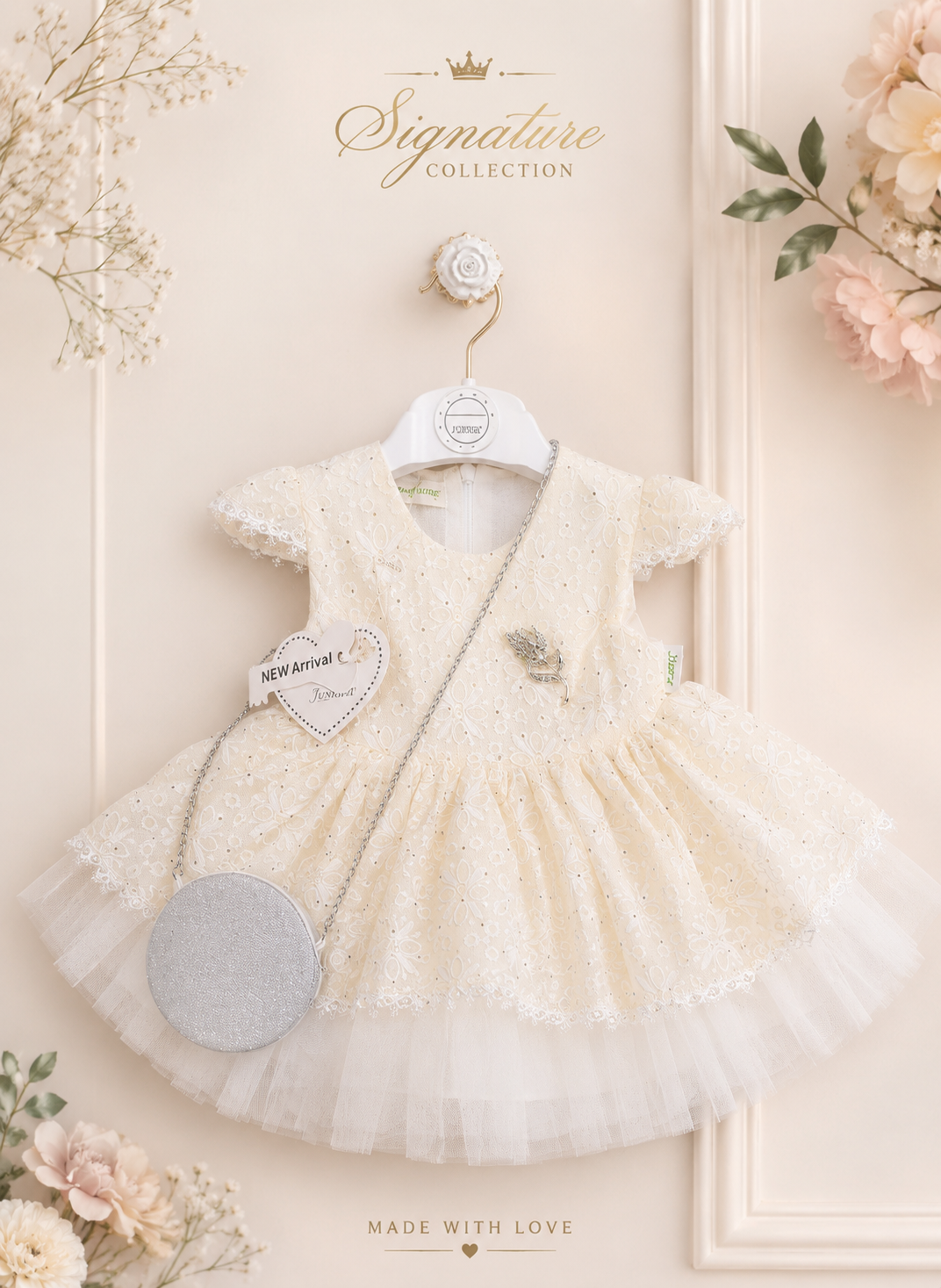 Exclusive white floral frock with leggings and bag (0-24 months)