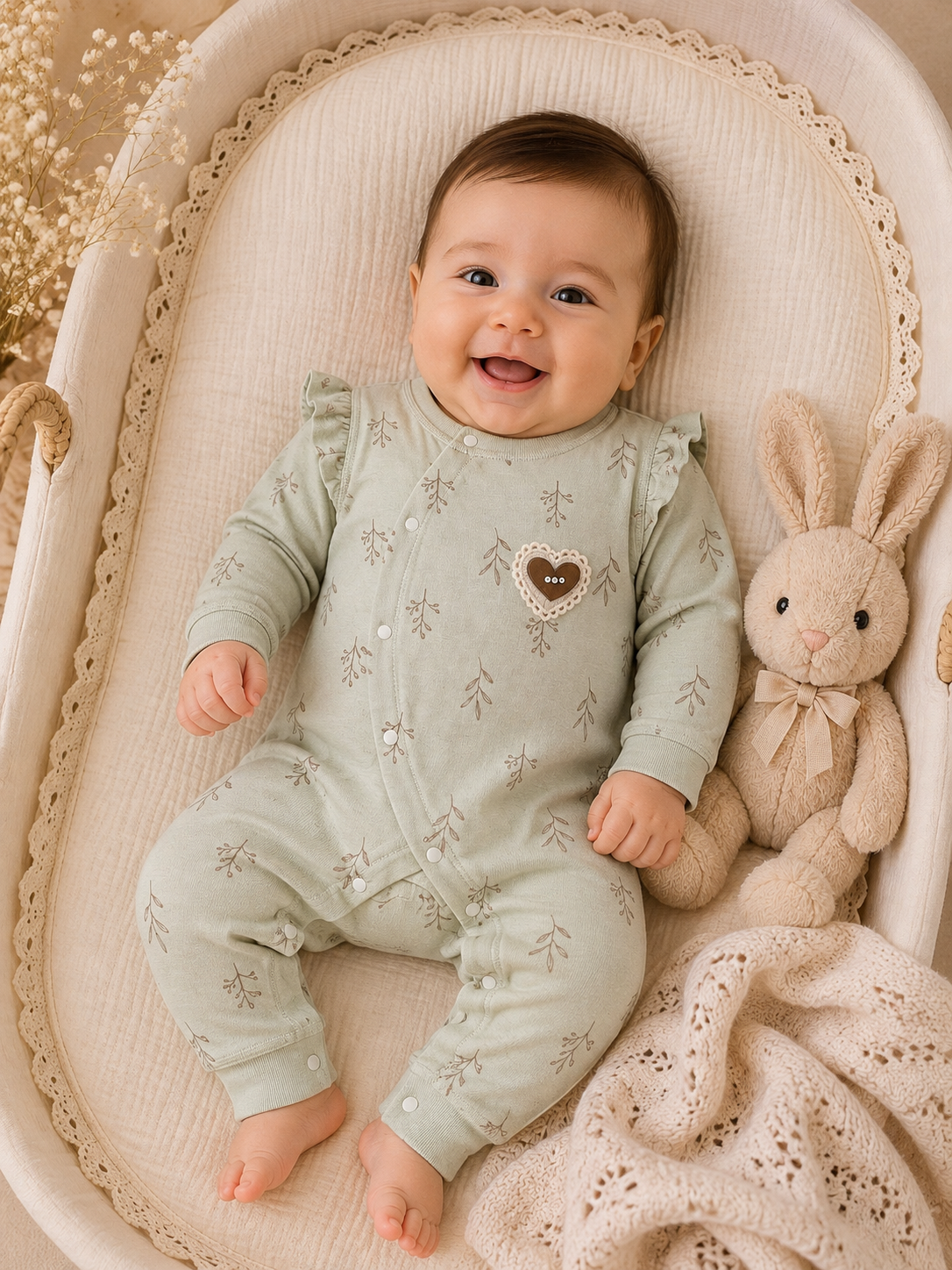 Signature Olive Heart Newborn Romper (0-6 months)