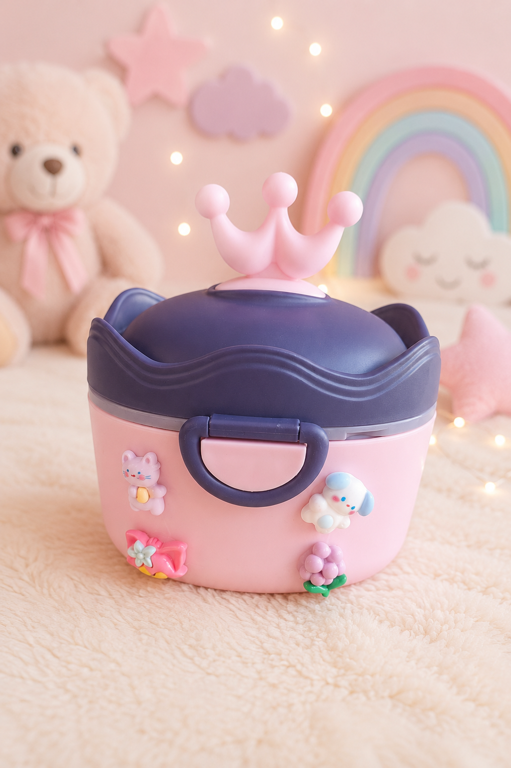 Crown baby milk and food storage container (purple)