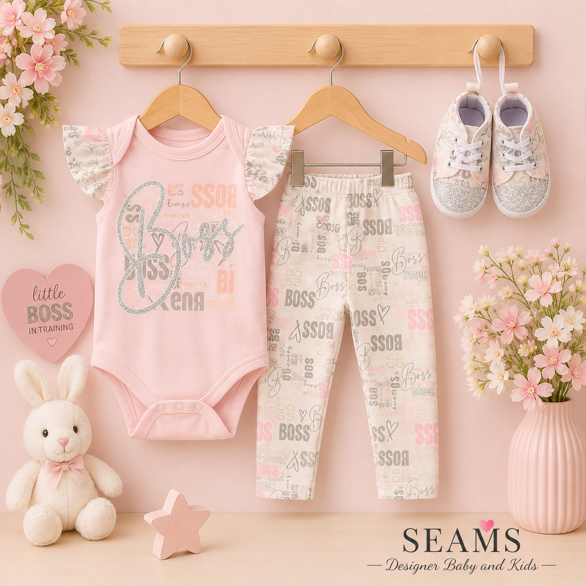 3 pcs pink glitter set with shoes (3pcs)