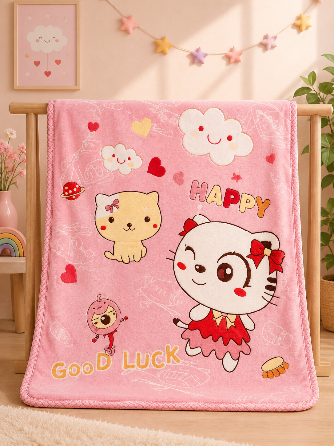 Plush Baby Blanket Large(Kitty Pink) 50"x40"