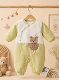 Snuggle Bear Velvet Romper green (0-6 months)