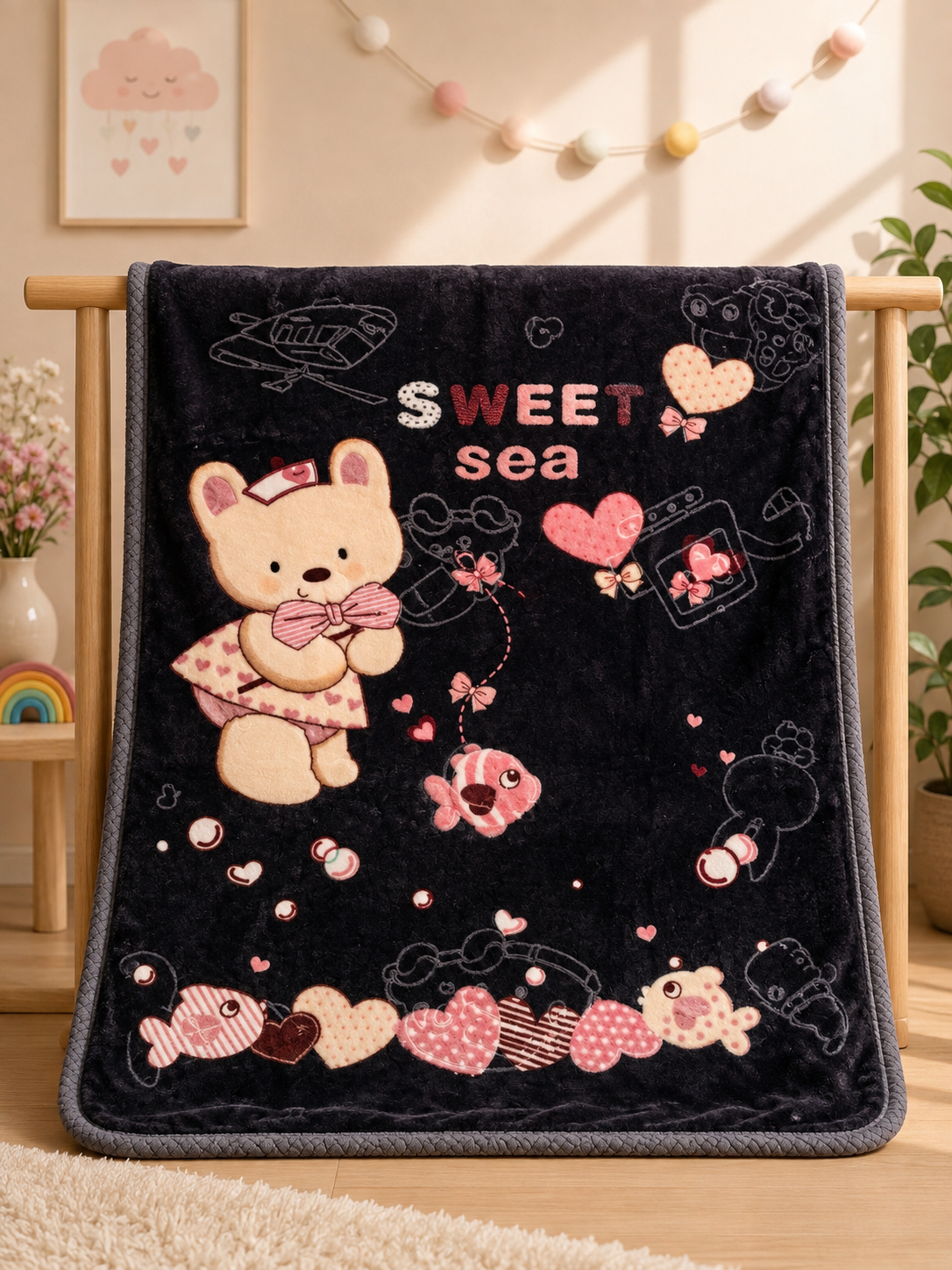 Plush Baby Blanket Large(Teddy bear black) 50"x40"