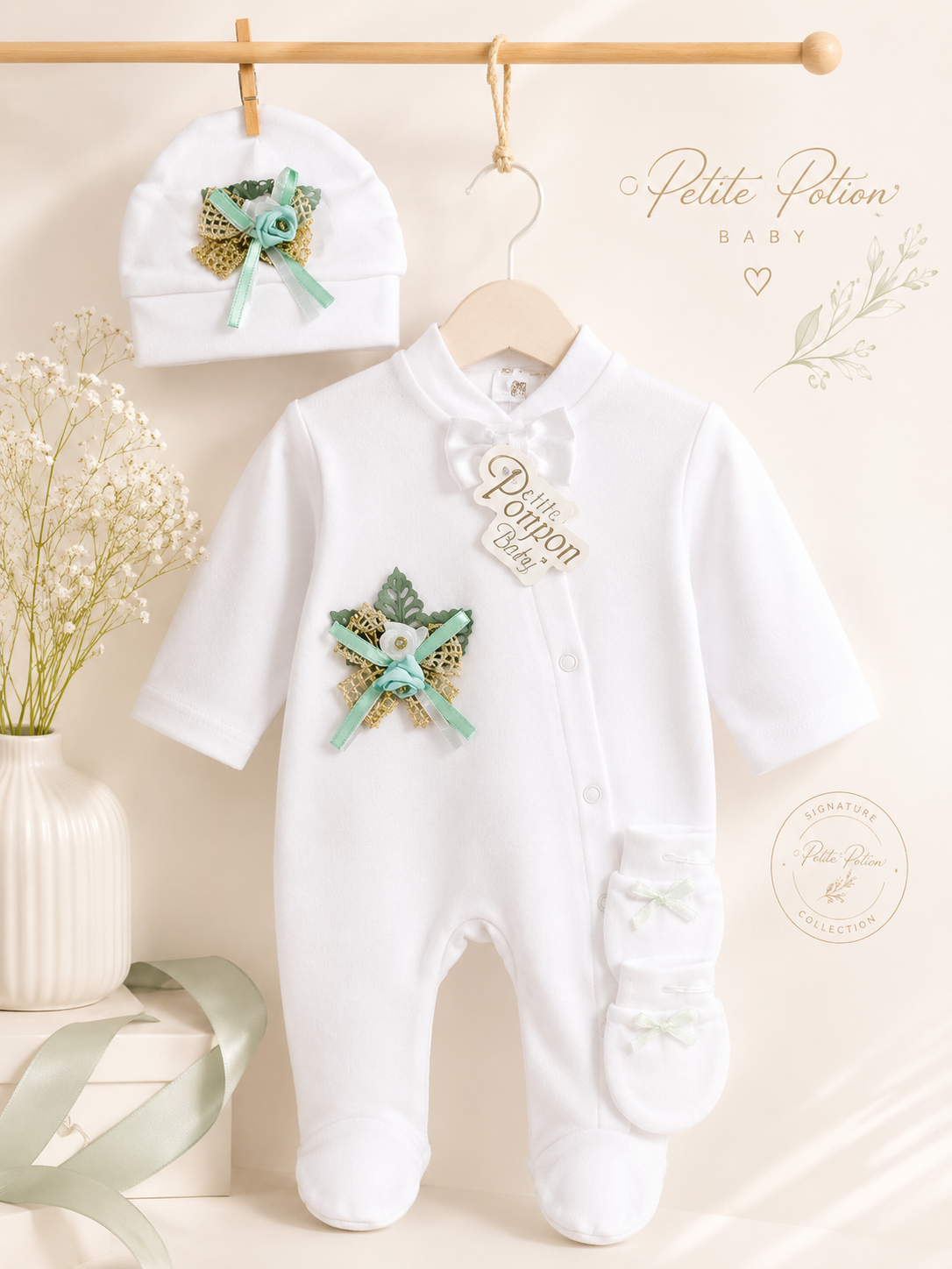 Turkish Romper with cap and mittens