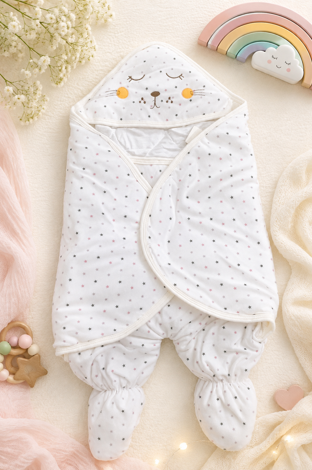 Luxury Baby Sleeping Bag / Swaddle (White)